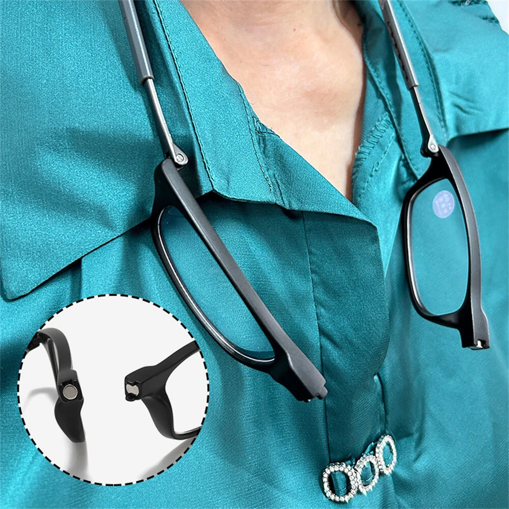 (image for) 1 Pcs Lightweight Portable Soft Tape Hanging Neck Magnetic Reading Glasses Comfortable HD Anti-blue Light Presbyopia Glasses