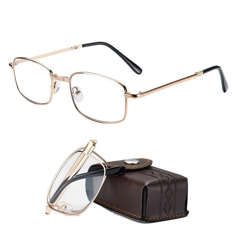 Anti Blue Light Multifocal Reading Glasses, Portable Foldable Presbyopic Glasses for Both Near Far Distances, Gold Frame Eyeglasses (image for) Anti Blue Light Multifocal Reading Glasses, Portable Foldable Presbyopic Glasses for Both Near Far Distances, Gold Frame Eyeglasses