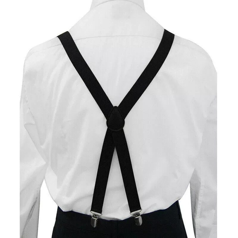 (image for) Men's Suspenders With 5cm Widened And Comfortable Elastic Straps, Adjustable 4 Clips For Trousers, Classic Black Suspenders Elastic X-Back